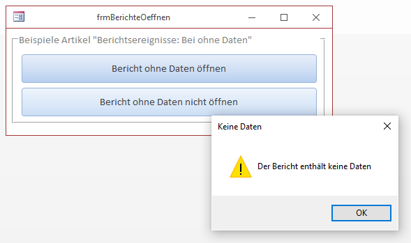 Ist der Bericht leer, erscheint diese Meldung.