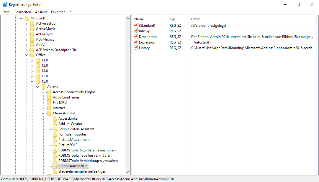 Die Access-Add-Ins und ihre Registrierung in der Windows-Registry