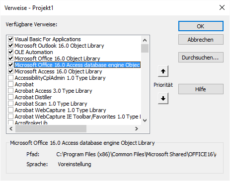 Verweis auf die DAO-Bibliothek, zusätzlich auch noch auf die Access-Bibliothek