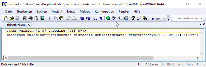 XML-Export ohne Daten