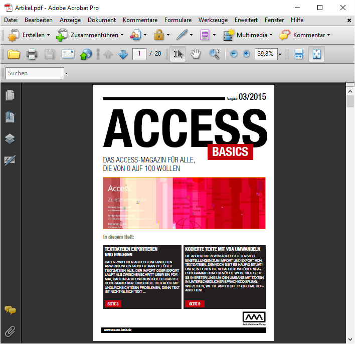 Es klappt - die exportierten XML-Daten ergeben tatsächlich eine lesbare Datei.