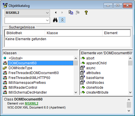 Der Objektkatalog mit der Bibliothek Microsoft XML, v3.0