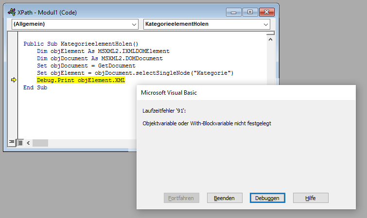 Fehler beim Zugriff auf ein XML-Element