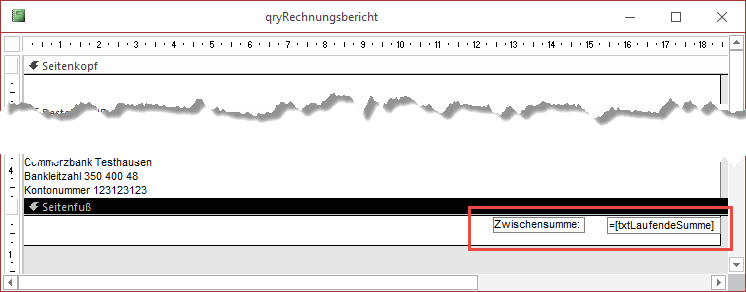 Entwurfsansicht des Seitenfußes mit der laufenden Summe