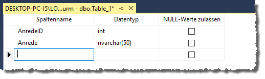 Entwurf der neuen Tabelle tblAnreden