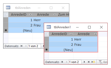 Kopieren der Inhalte einer Tabelle in eine baugleiche Tabelle