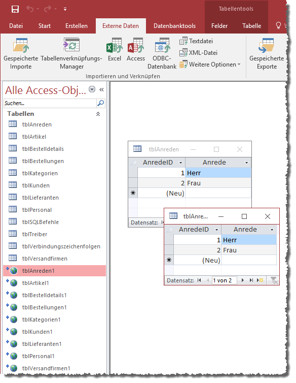 Lokale und verknüpfte Tabellen