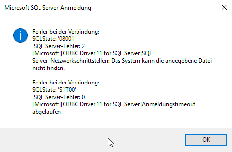 Fehler beim Zugriff ohne Vorhandensein von LocalDB