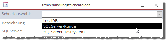 Auswahl einer Verbindungszeichenfolge über die Bezeichnung