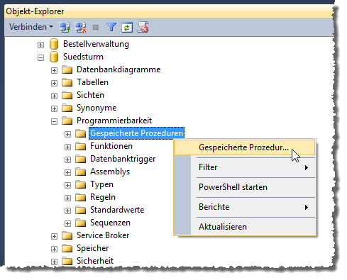 Anlegen einer gespeicherten Prozedur