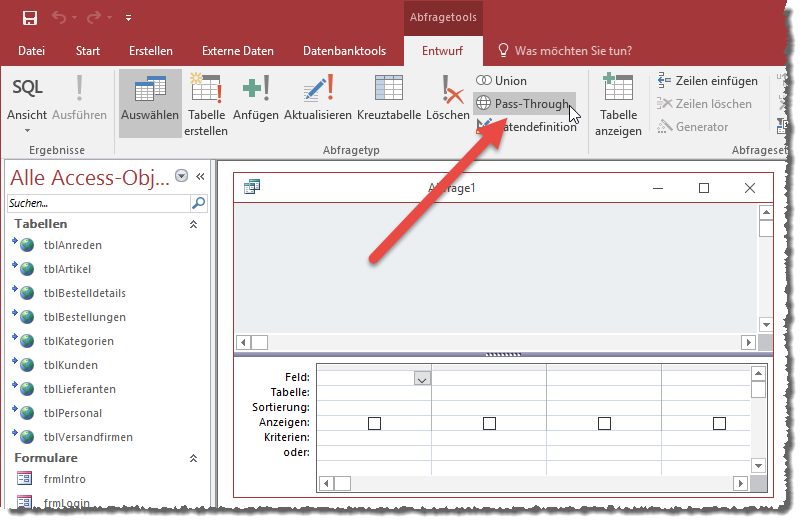 Umwandeln einer Abfrage in eine Pass-Through-Abfrage