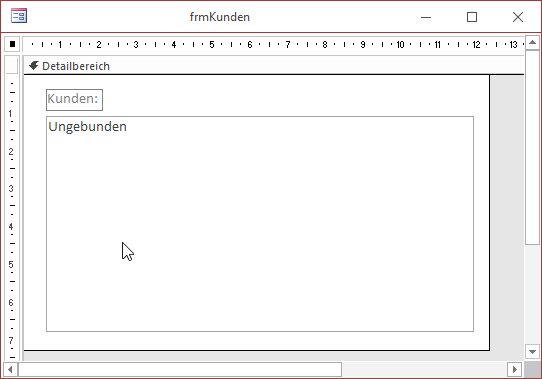 Das Formular frmKunden mit dem Listenfeld zur Anzeige der Kunden in der Entwurfsansicht