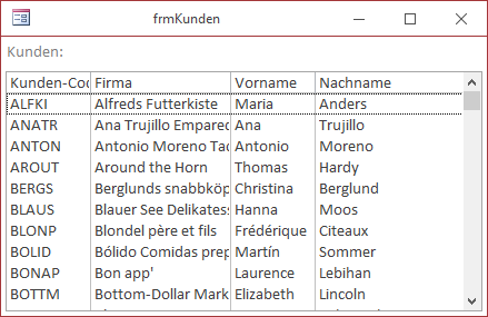 Beim erneuten Öffnen bekommt die Spalte Firma nun leider noch weniger Platz ab.