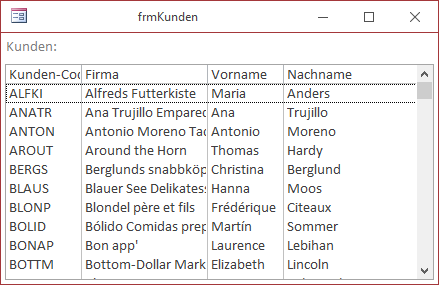 Beim erneuten öffnen bekommt die Spalte Firma nun leider noch weniger Platz ab.