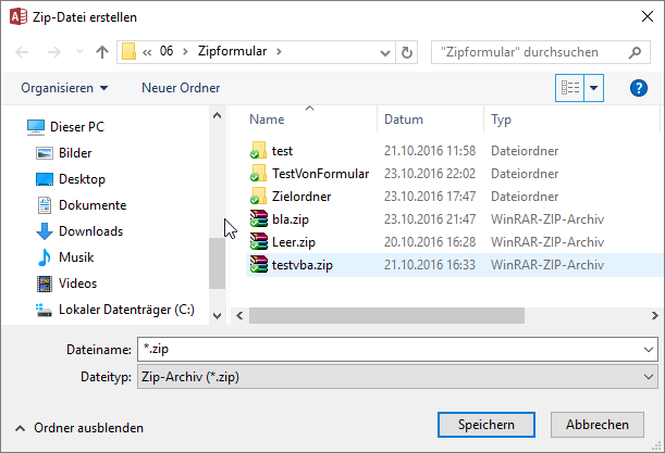 Zip-Datei mit dem Inhalt eines Verzeichnis als einzelne Dateien