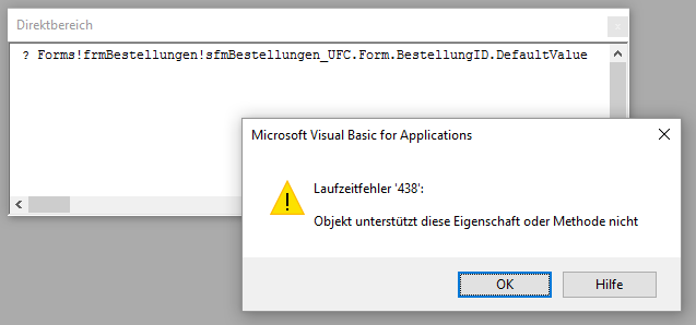 Fehler beim Zugriff auf die Eigenschaft DefaultValue eines Feldes
