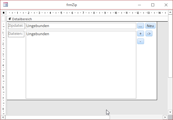 Das Zip-Formular in der Entwurfsansicht