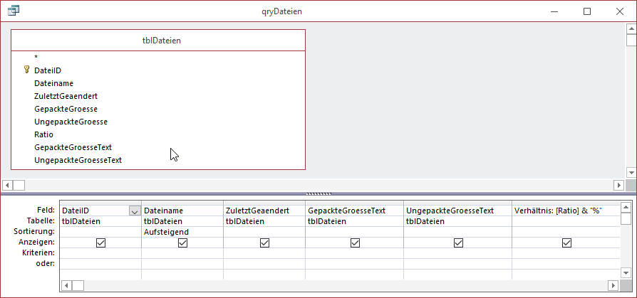 Entwurf der Abfrage qryDateien