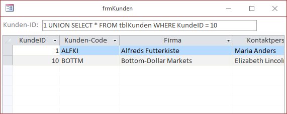 Erweiterung des Ergebnisses per UNION