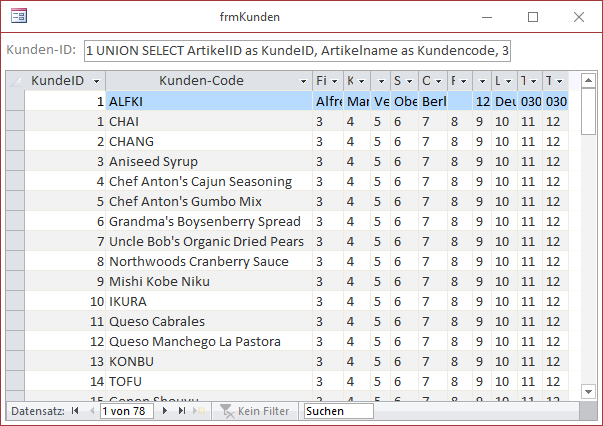 Ermitteln der Daten einer anderen Tabelle