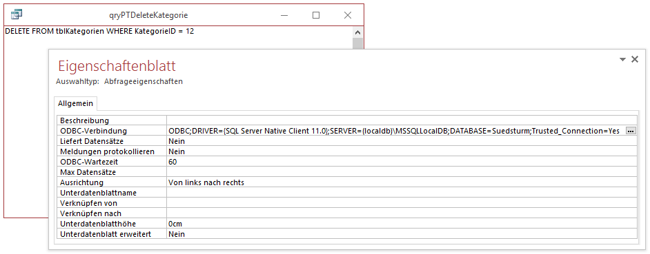 Die neue PassThrough-Abfrage zum Löschen eines Datensatzes im SQL Server