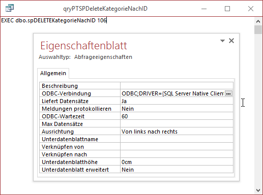 Aufruf einer gespeicherten Abfrage per Passthrough-Abfrage