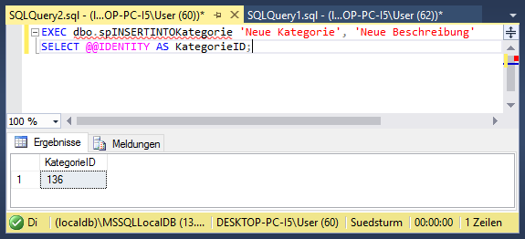 Anlegen eines neuen Datensatzes plus Ausgabe der neuen ID