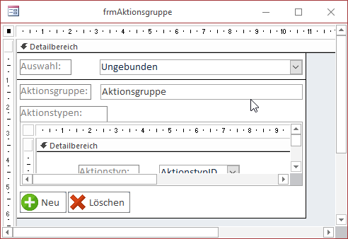 Entwurf des Formulars frmAktionsgruppe