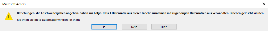 Meldung beim Löschen verknüpfter Datensätze