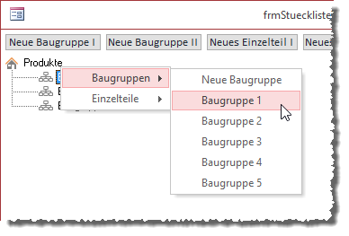 Anzeigen der Baugruppen im Kontextmenü für das Root-Element