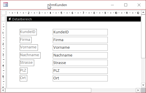 Formular in der Entwurfsansicht