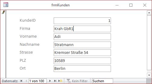 Datensatz in Bearbeitung