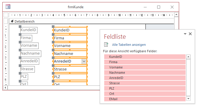 Entwurf des Kundenformulars