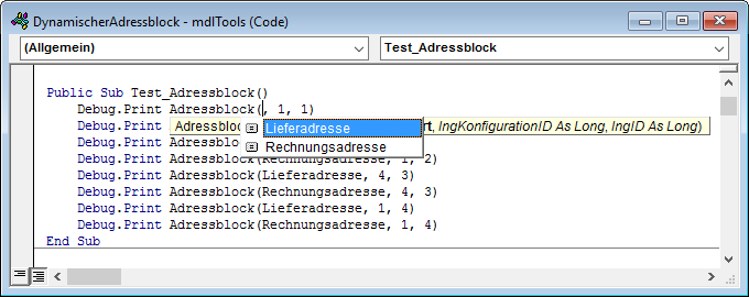 IntelliSense beim Funktionsaufruf