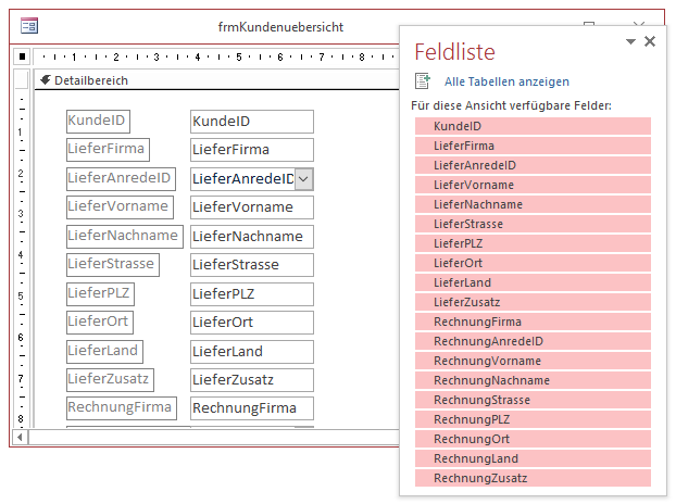 Entwurf des Hauptformulars frmKundenuebersicht