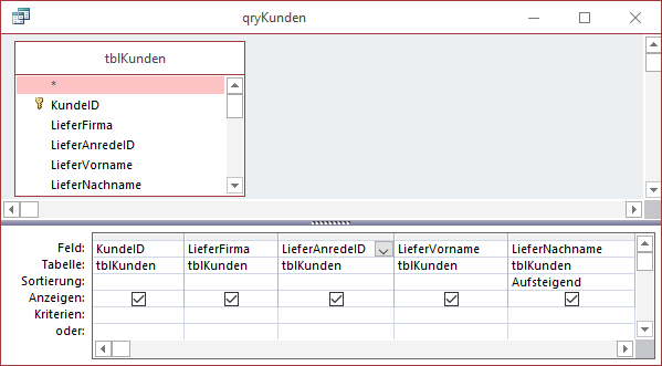 Datenherkunft für das Hauptformular