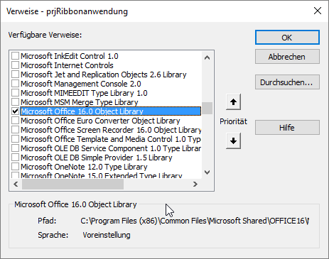 Verweis auf die Office-Bibliothek