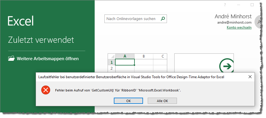 Fehler beim Start des Excel-Add-Ins