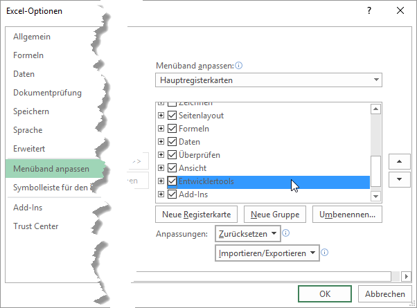 Entwicklertools aktivieren