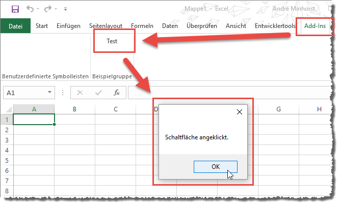 Die neu hinzugefügte Add-In-Schaltlfäche