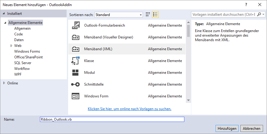 Hinzufügen eines Ribbons