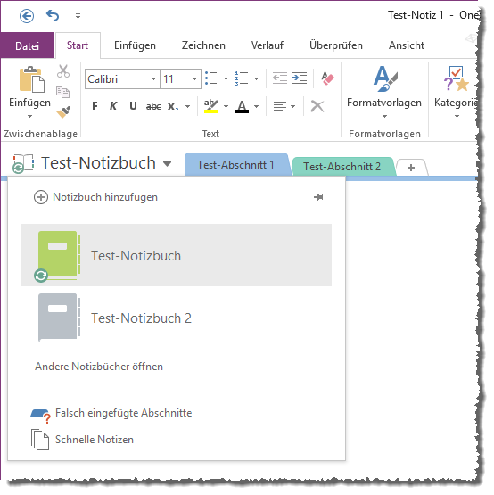 Notizbücher unter OneNote