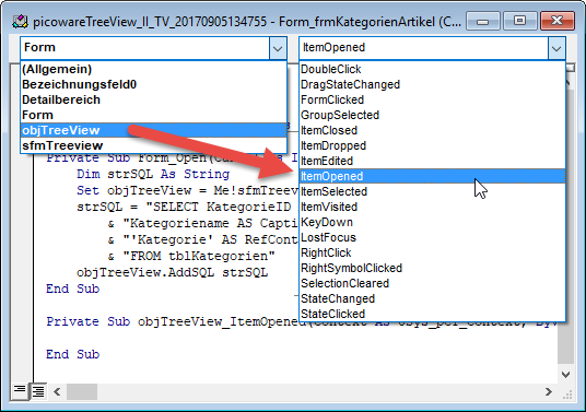 Implementieren einer Ereignisprozedur des picoware-Treeviews