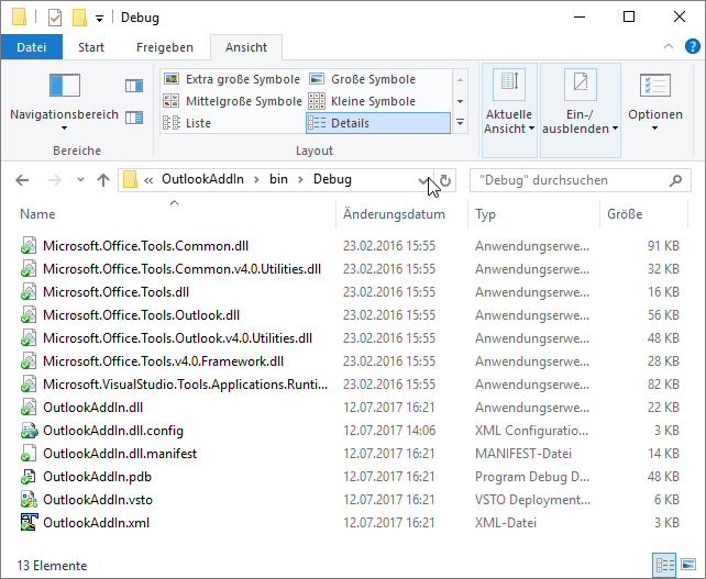 Dateien, die beim Debuggen im Zielordner landen