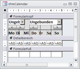 Entwurfsansicht des Endlosformulars sfrmCalendar