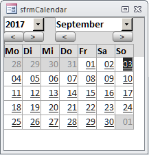 Das Formular sfrmCalendar zur Laufzeit ist hier standalone aufgerufen