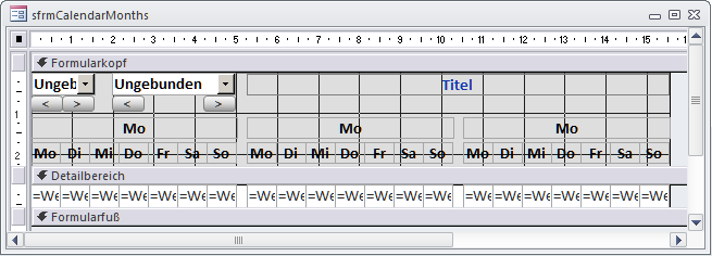 Das Formular sfrmCalendarMonths gleich in der Entwurfsansicht dem des Beitrags zum einfachen Kalender.