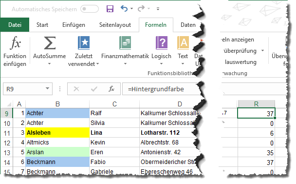 Hinzufügen des Namens mit der Referenz