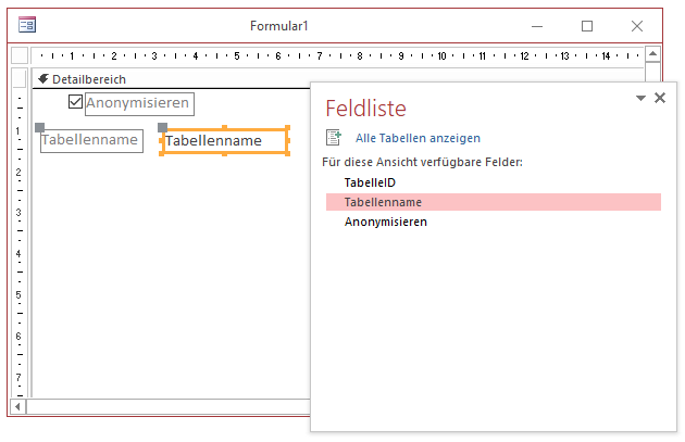 Erstellen des Unterformulars mit den Daten der Tabelle tblTabellen