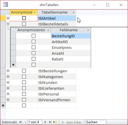 Bingo! Das Unterdatenblatt ist da.